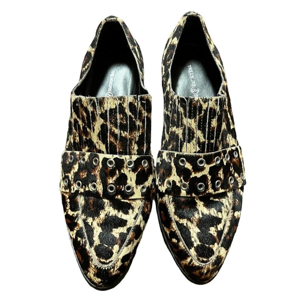 TREASURE & BOND Calf Hair Leopard Print Point Toe Slip On Ainsley Loafers SZ 8